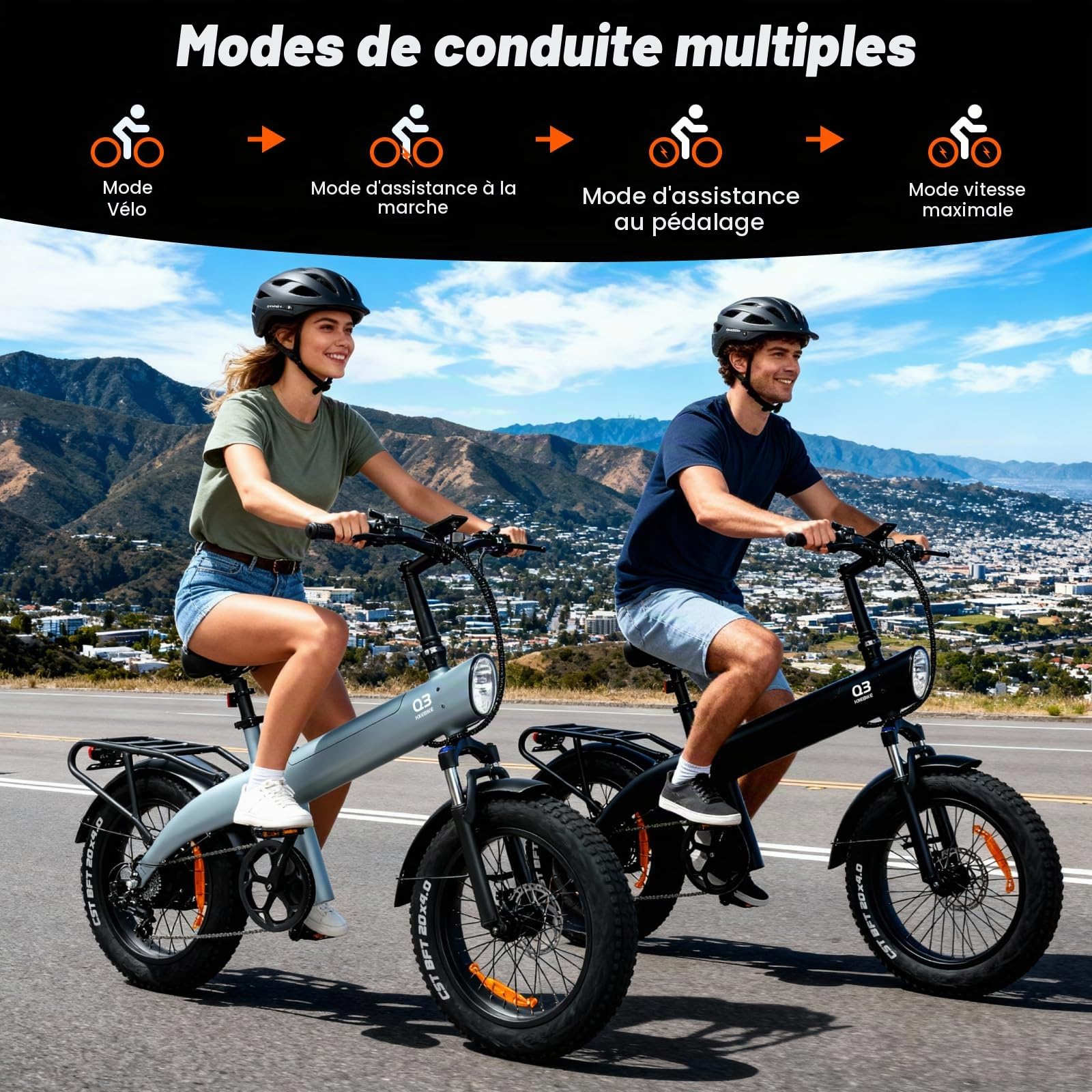 HX Q3 Vélo Électrique Adulte,Fat Bike Electrique 20" x 4.0,Cadre Inspiré du Dauphin,Vélo Électrique Tout-Terrain avec Porte-Bagages,Autonomie 80-120 km 25 km/h – S’adapte à Votre Mode de Vie