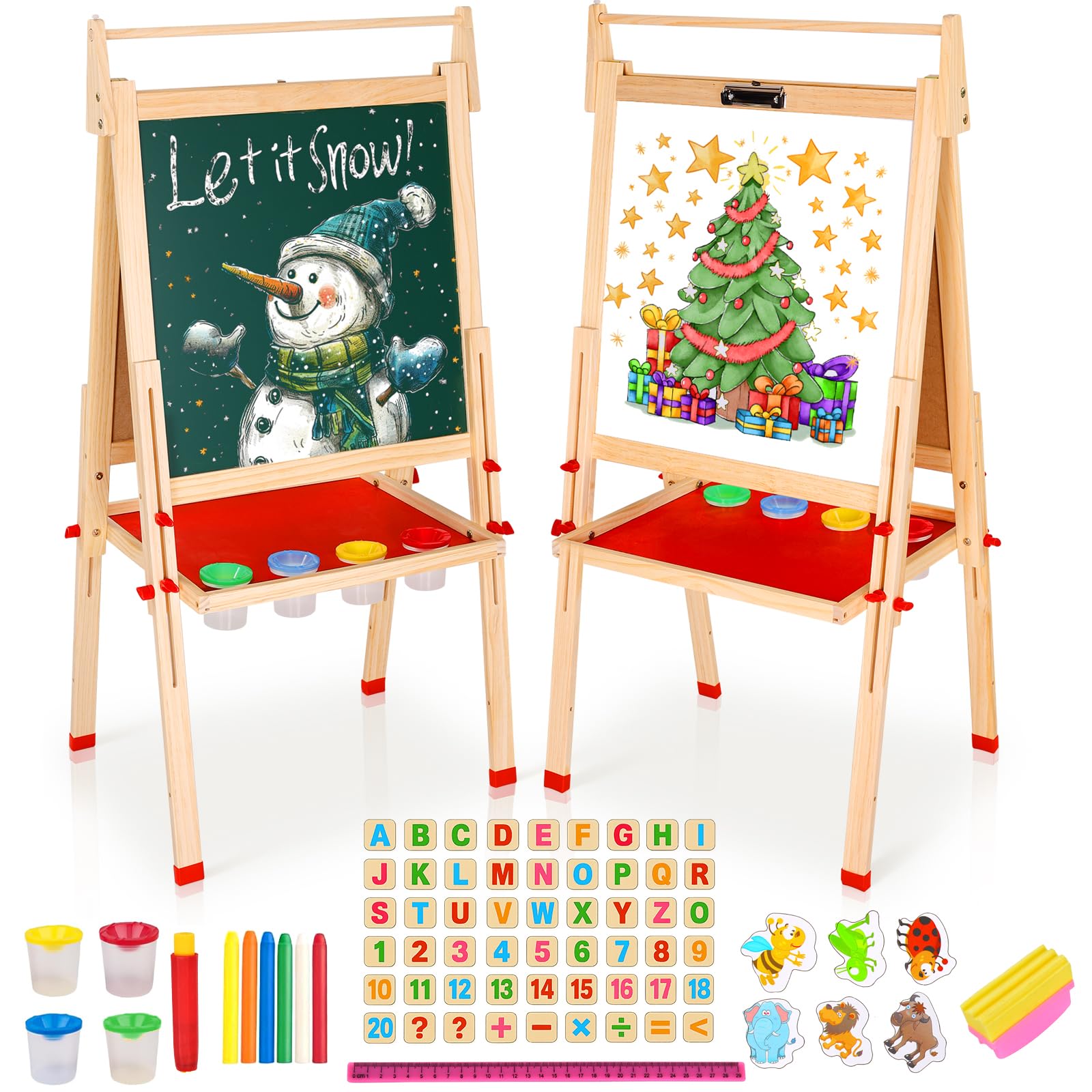 EAQ Kids Easel,Height Adjustable Wooden Art Easel,Whiteboard Chalkboard with Paper Roll Holder, Chalk Board for Kids,Best Birthday Gift for Kids (Wood)
