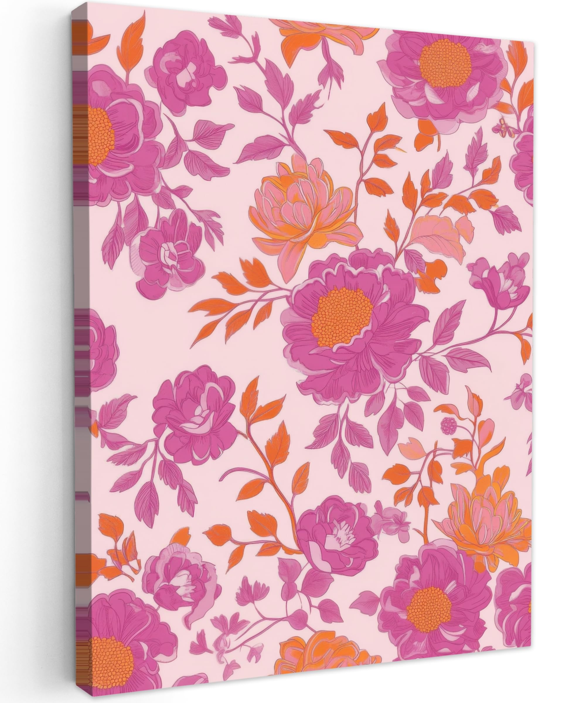 MuchoWow© Canvas Wall Art Work 20"x28" / 50x70 cm House Decoration for Living Room Home Decor Pictures Walls Floral - Pink - Orange - Flowers — image 1