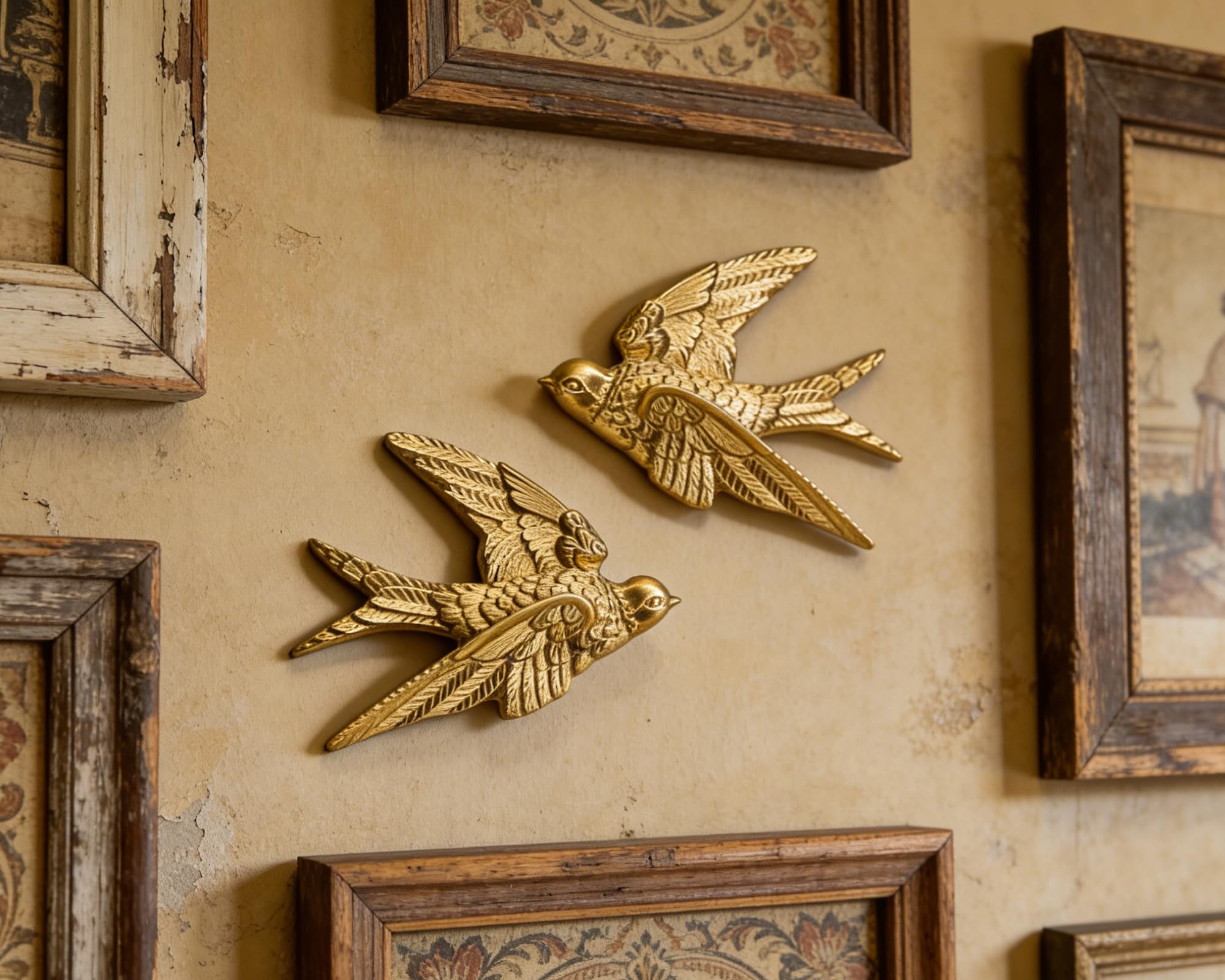 鳥のインテリア Amazon.com: AMOIENSIS Golden Bird Wall Sculpture Art, (Set of 2