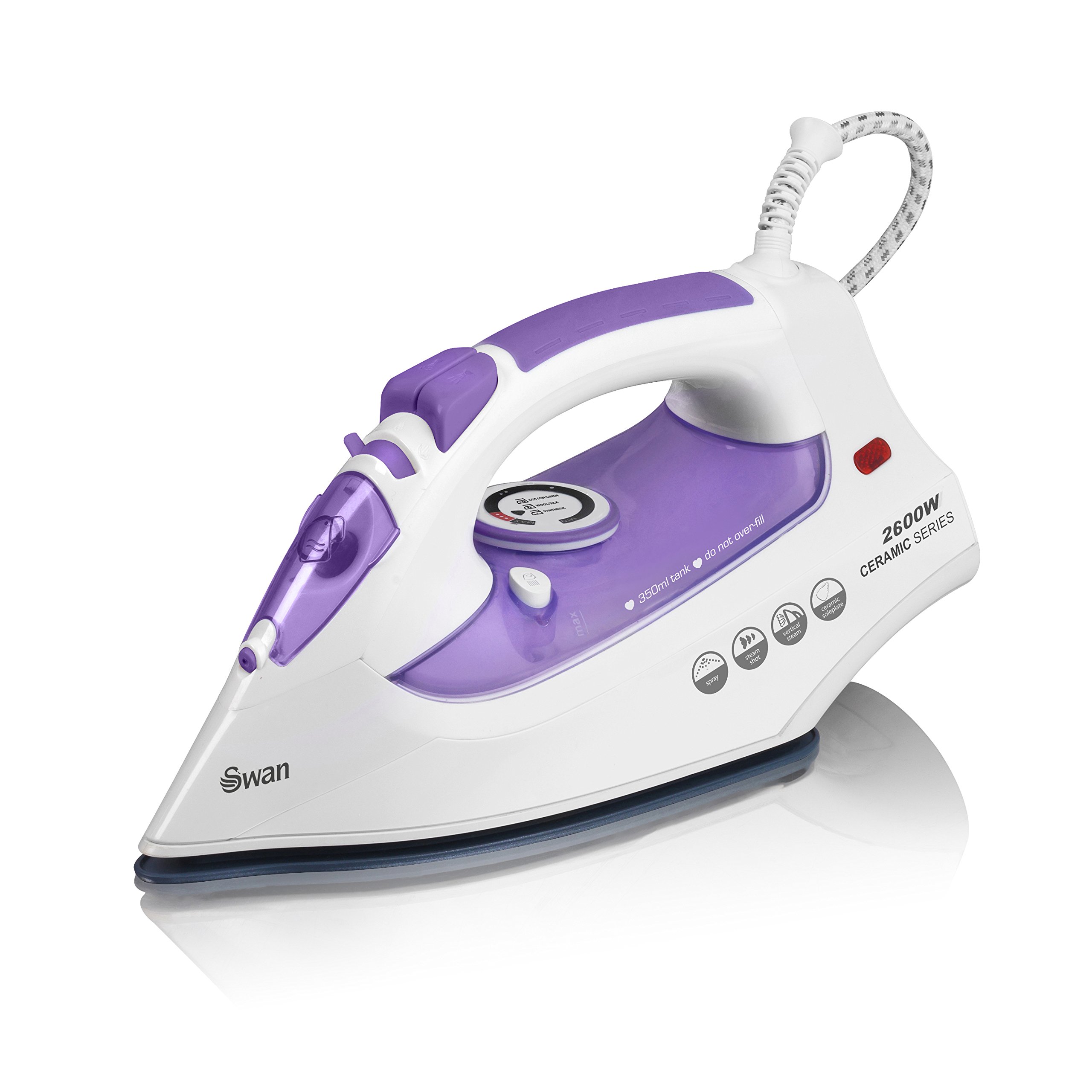 Swan Ceramic Soleplate Iron, Variable Steam Control, Self Cleaning, 2600 Watts, Purple