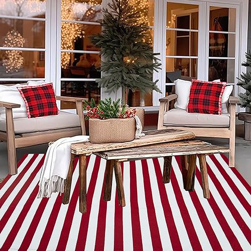 Vista 66 de Alfombra de exterior blanca y negra de 3 x 5 pies, alfombra de algodón tejida a mano, lavable a máquina, para interiores y exteriores, alfombra