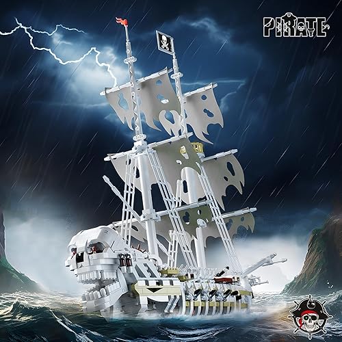 Miniatura 2 de Sillbird Juego de construcción de juguete de barco pirata de esqueleto, modelo coleccionable de barco de calavera para decoración del hogar o arte