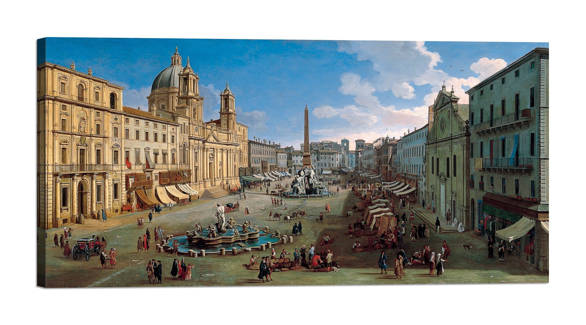 LuxHomeDecor Quadro Stampa su Tela con Telaio in Legno Gaspar Van Wittel Piazza Navona, Rome con Vernice Effetto Dipinto Misura 200x100 CM