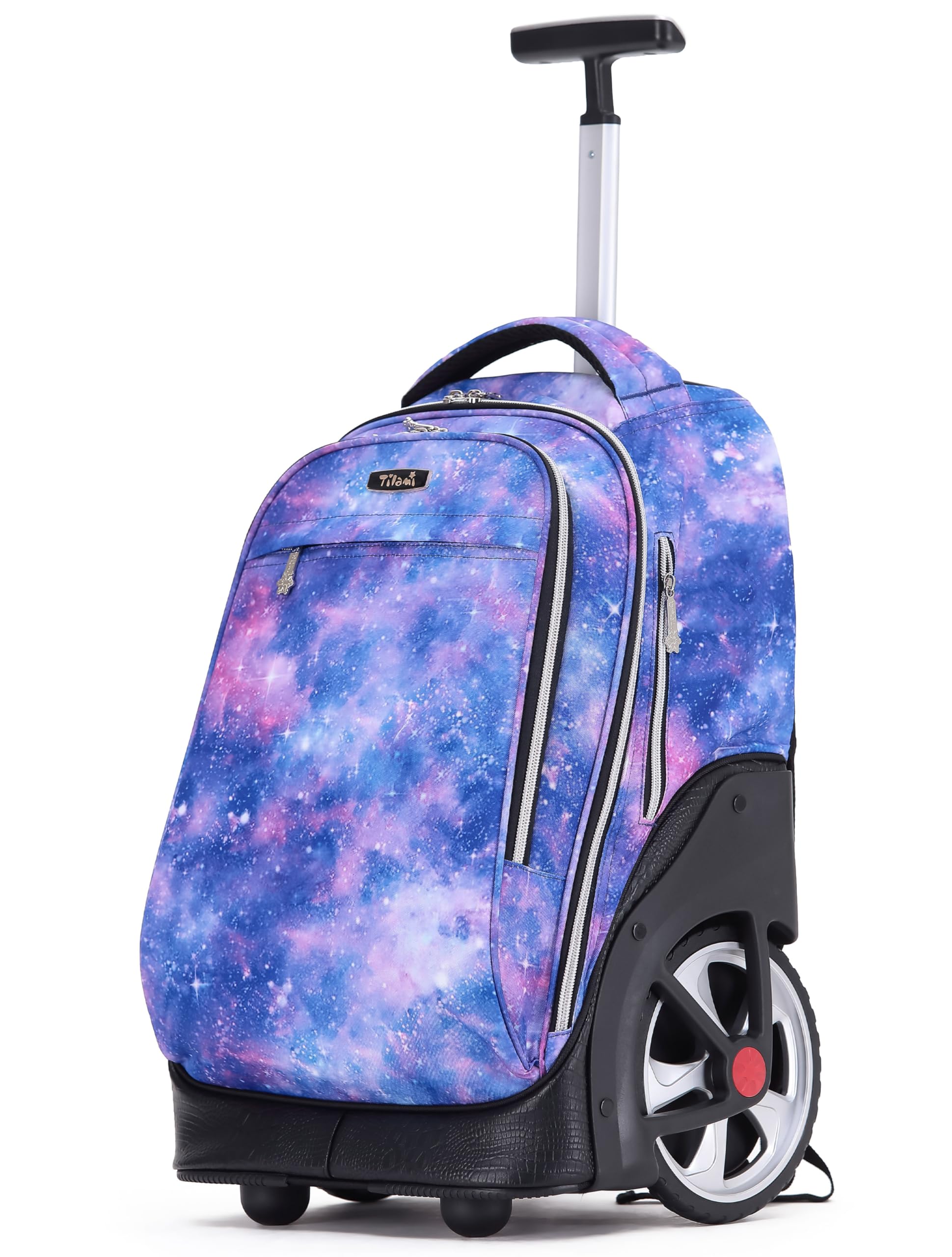 NEW TILAMI 19 inch Rolling Backpack Teens Rolling Backpack Cute Wheeled Laptop Backpack Bookbag Roller Travel Bag College, Star Violet