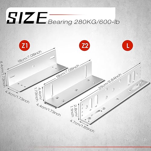 Miniatura 2 de Hoteam 2 juegos de soporte Z y L para 600 Lb/617.3 lbs fuerza de sujeción eléctrica magnética cerradura de puerta Z y L soporte soporte para