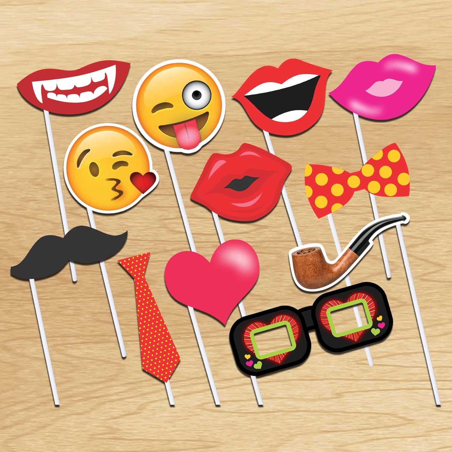 Party Props Birthday 24pcs Set with Funny Crown Fun mask Hats Beard Happy face Wig Mustache Prop for Boys Girls Kids Selfie Photo Booth- Multicolor Photo Booth Board by Indian Collectible