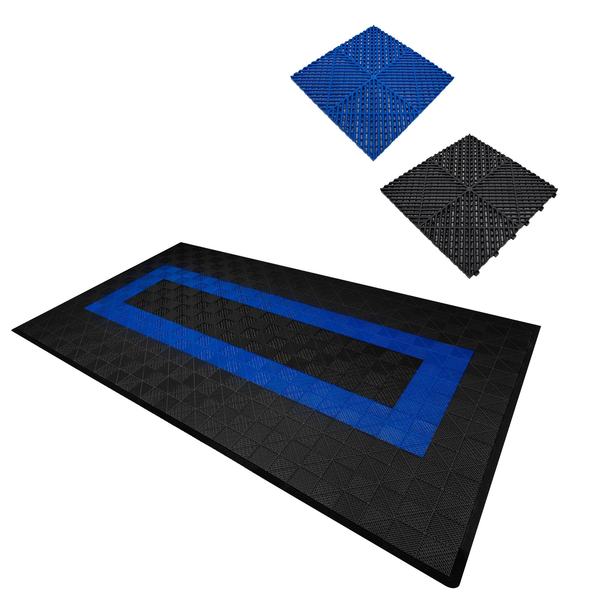 Monstershop Unisex Black Vented Garage Floor Tiles With Edges – 90 & 30 Blue