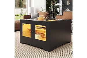 Fameill Square LED Coffee Table with Glass Top Display Case