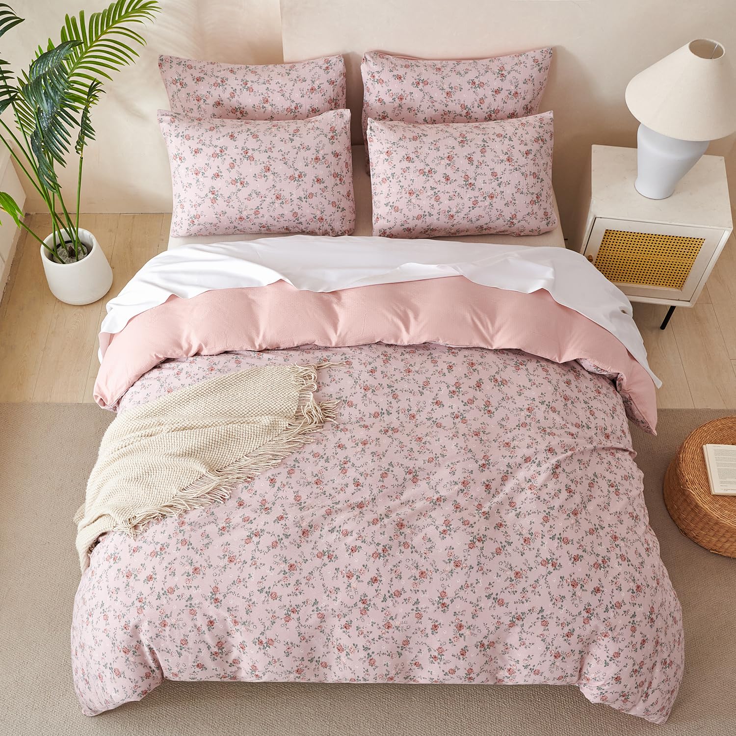 Parure de lit 3 pièces Douce et légère pour Grand lit, Motif Floral botanique pour Toutes Les Saisons, 1 Couette et 2 taies d'oreiller