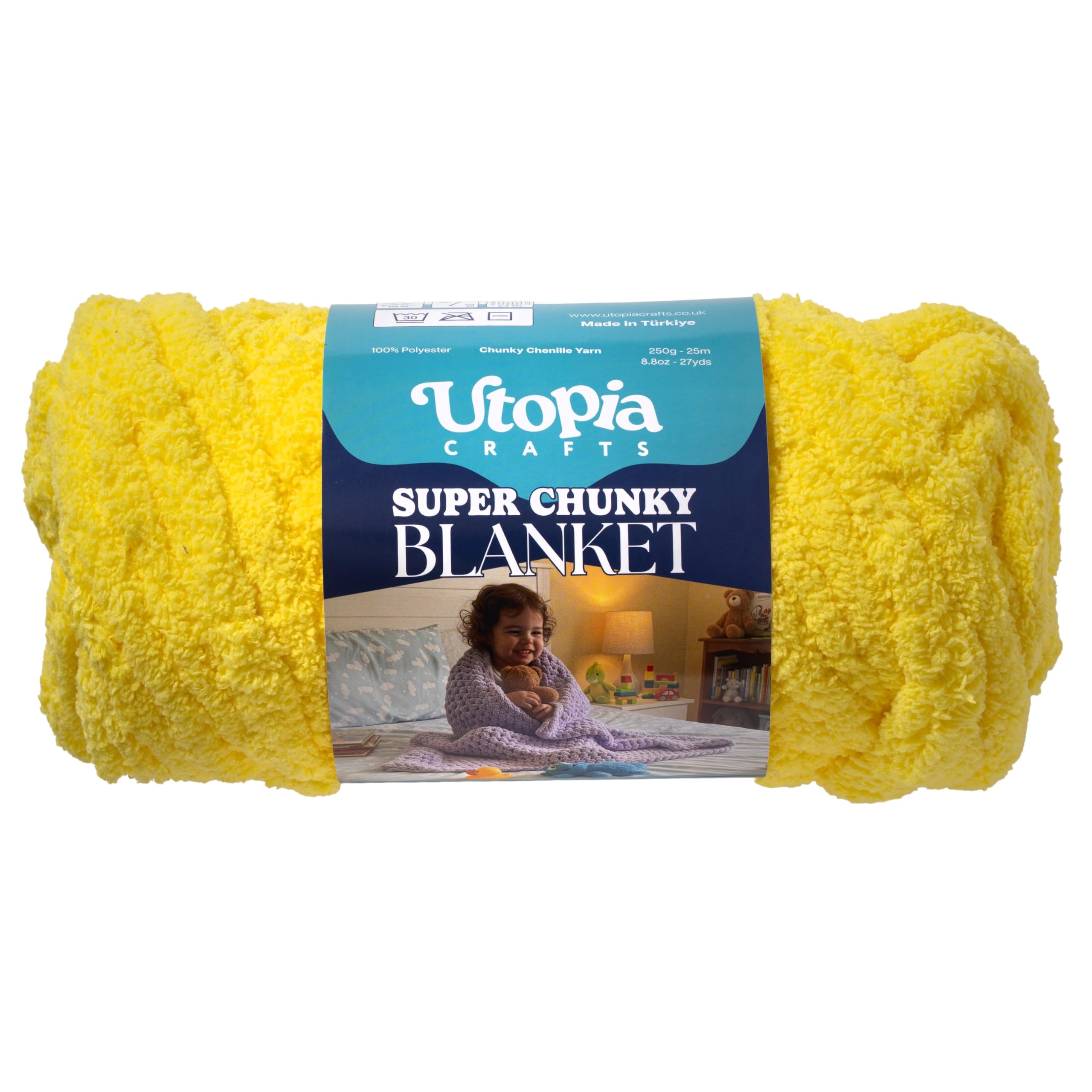 Utopia Crafts Super Chunky Blanket Yarn 250g, Soft Chenille Yarn for Arm Knitting - Thick Bulky Polyester Jumbo Yarn for Hand Knit Throw Blankets, Crochet, DIY Home Décor (Yellow)