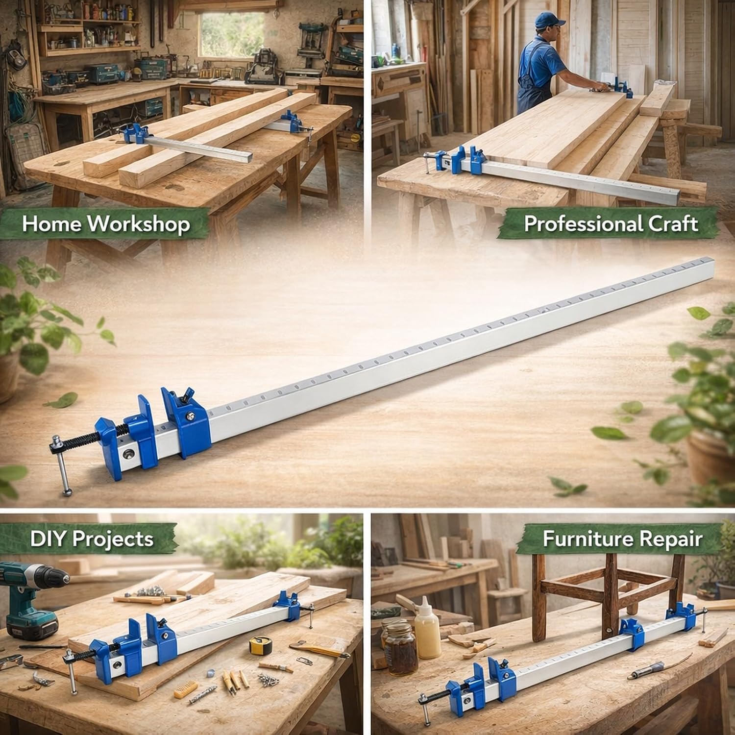 Woodworking Bar Clamp, Aluminum Alloy Adjustable 1125mm F Clamp - One Handed Operation, Wear, Ideal for Carpenters and Woodworkers