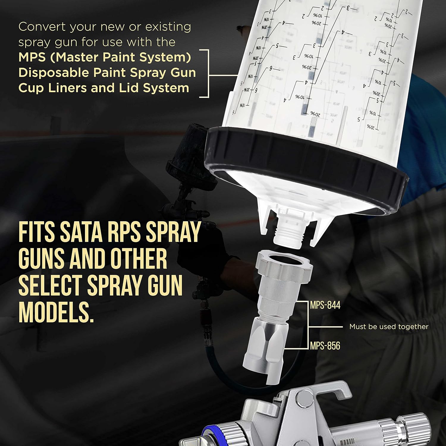 Master Elite Paint System MPS Spray Gun Cup Adapters 844 & 856 - Converts Sata RPS Spray Guns for Use with The Master Paint System MPS Disposable Cup Liners and Lid System
