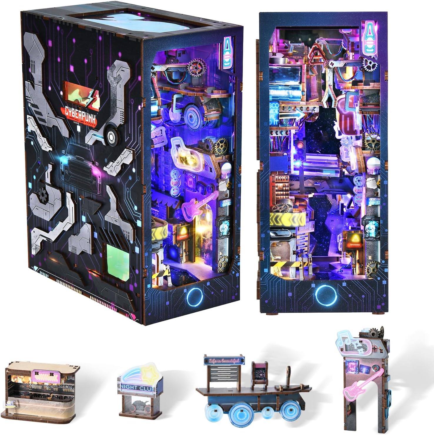 Book Nook Kit, New DIY Miniature Dollhouse Booknook Kit, 3D Wooden Puzzle Bookend Bookshelf Insert Decor with LED Light for Teens and Adults(Endless Dimensions)