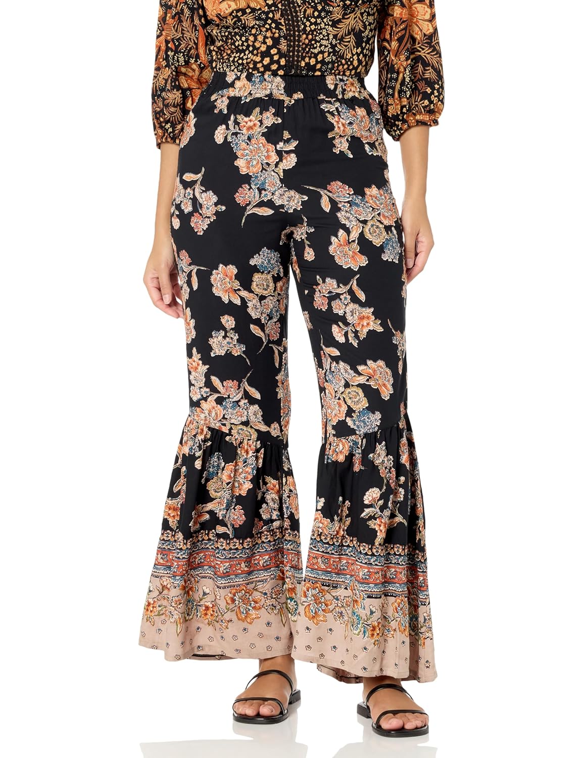 Angie Womens Womens Printed Flare Ruffle Bellbottom Pants
