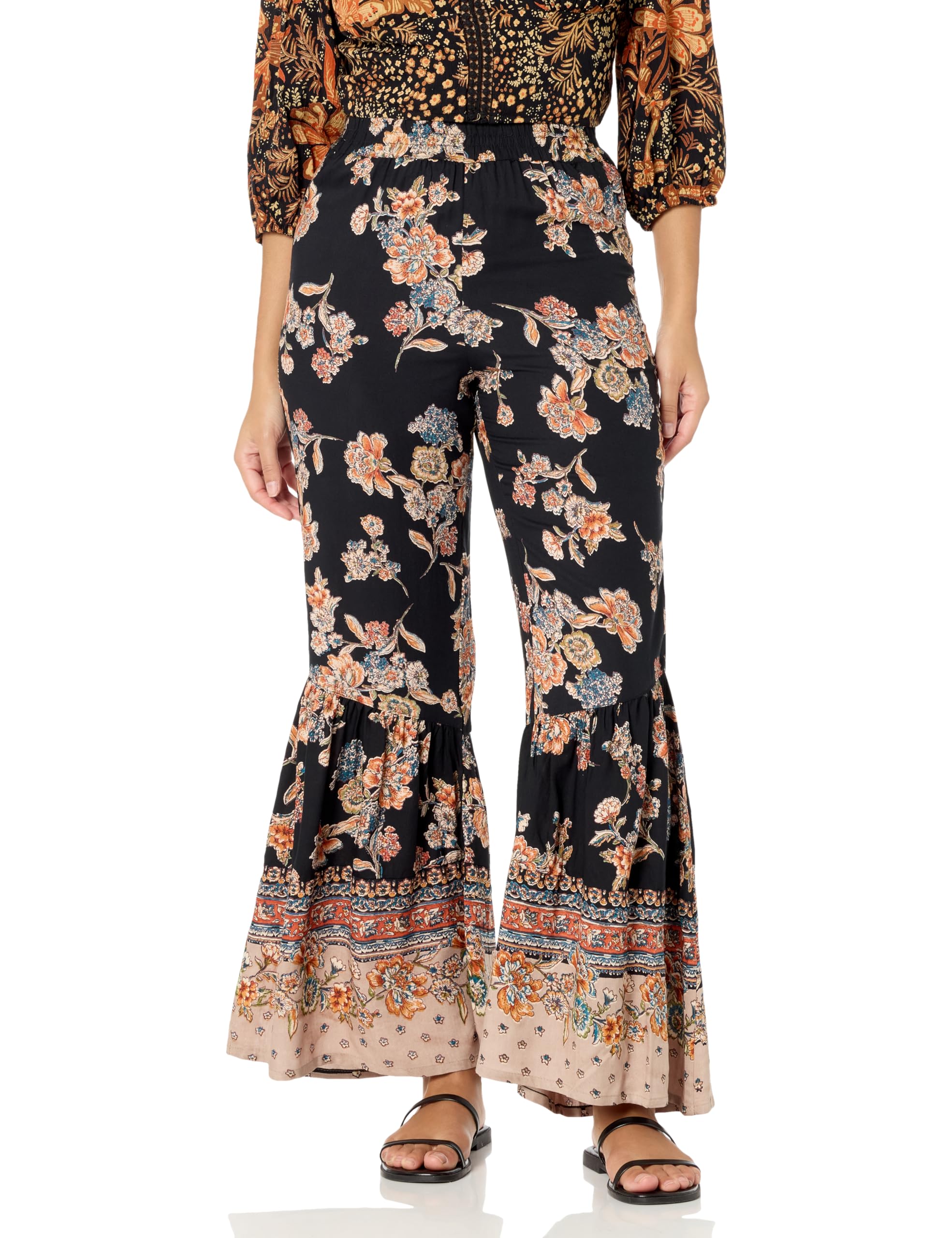 Angie Womens Womens Printed Flare Ruffle Bellbottom Pants