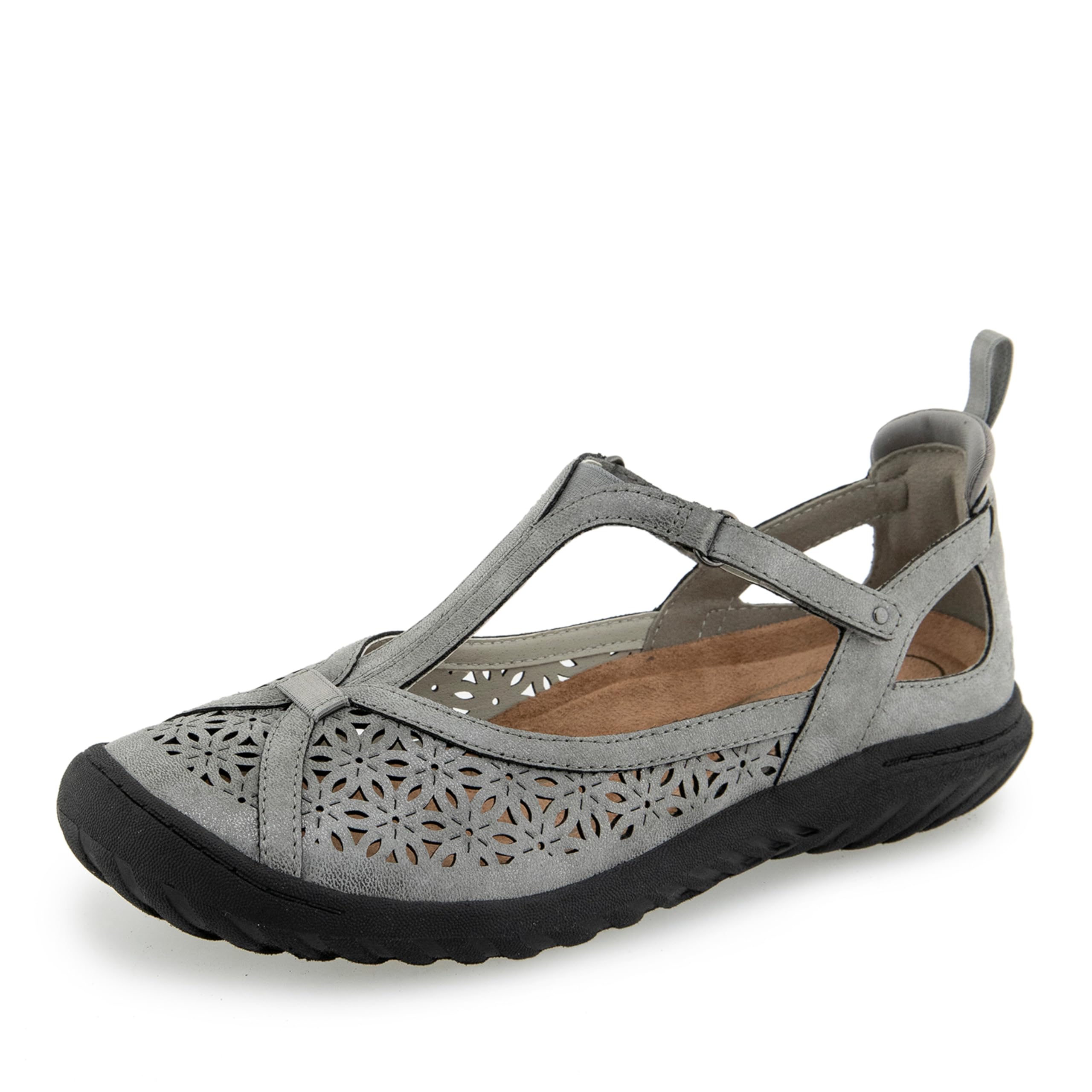 Jambu Women's Daffodil Comfort Casual Classic Mary Jane T-Strap Flats Fashion Shoes, Gunmetal, 5.5 UK