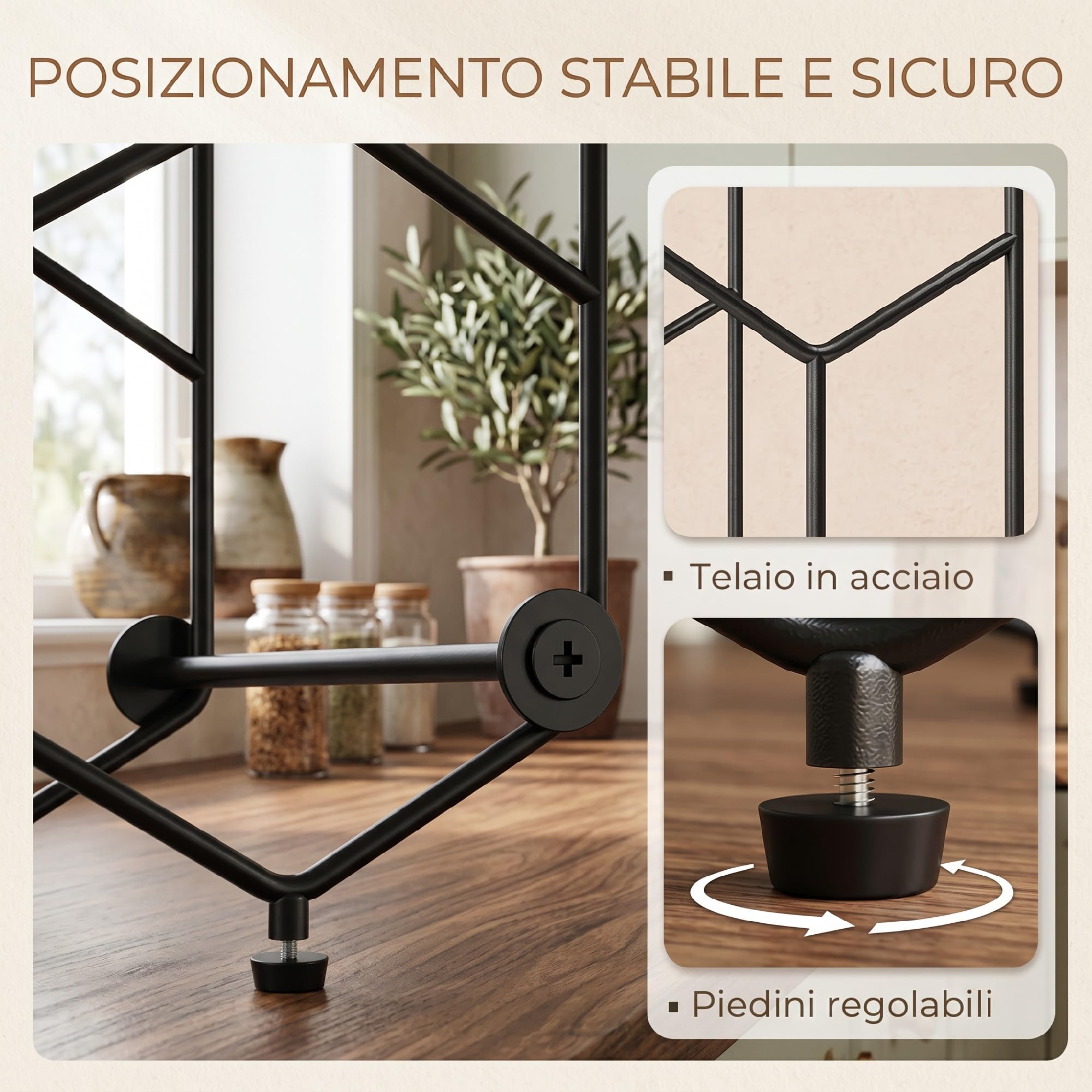 HOMCOM Portabottiglie Design Industriale a Nido d'Ape con Piedini Regolabili e Cinghia Antiribaltamento, Porta Vino per 13 Bottiglie per Cucina, Bar di Casa e Mobiletto, Nero