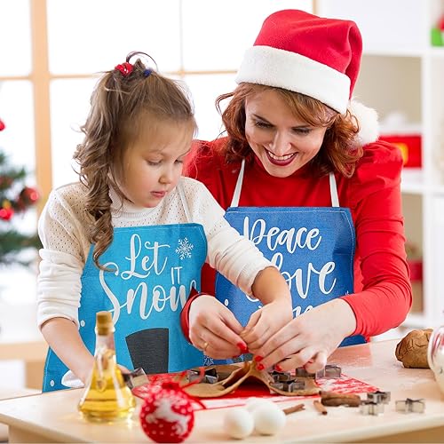 Miniatura 7 de AnyDesign - Paquete de 4 delantales de Navidad ajustables azules para cocina, delantales de cocina de dibujos animados, lavables, para restaurante,