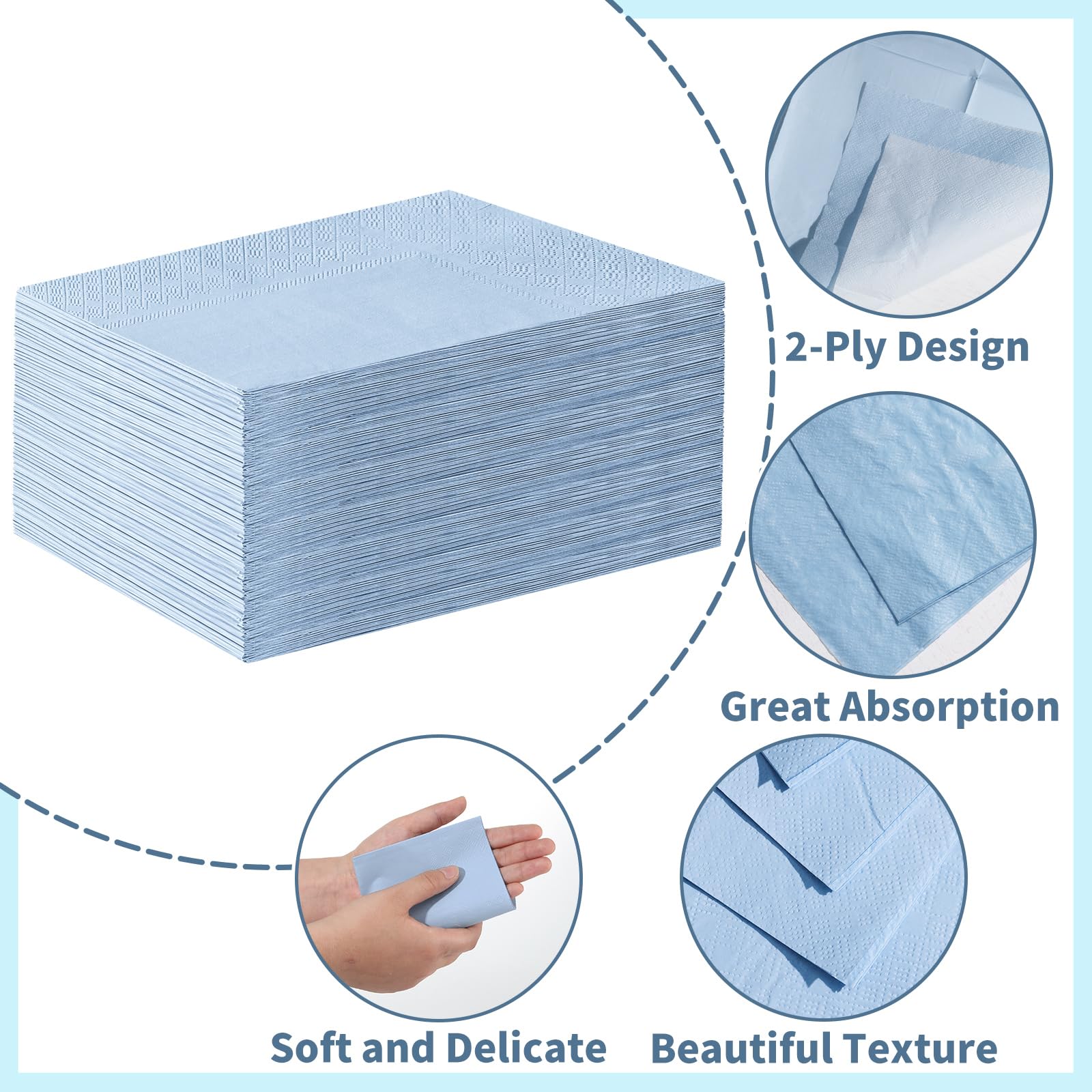 NatNarr 60 servilletas desechables azules claras, servilletas de papel decorativas para baño, servilletas de papel azul bebé para bodas, baby shower, baño, kithchen