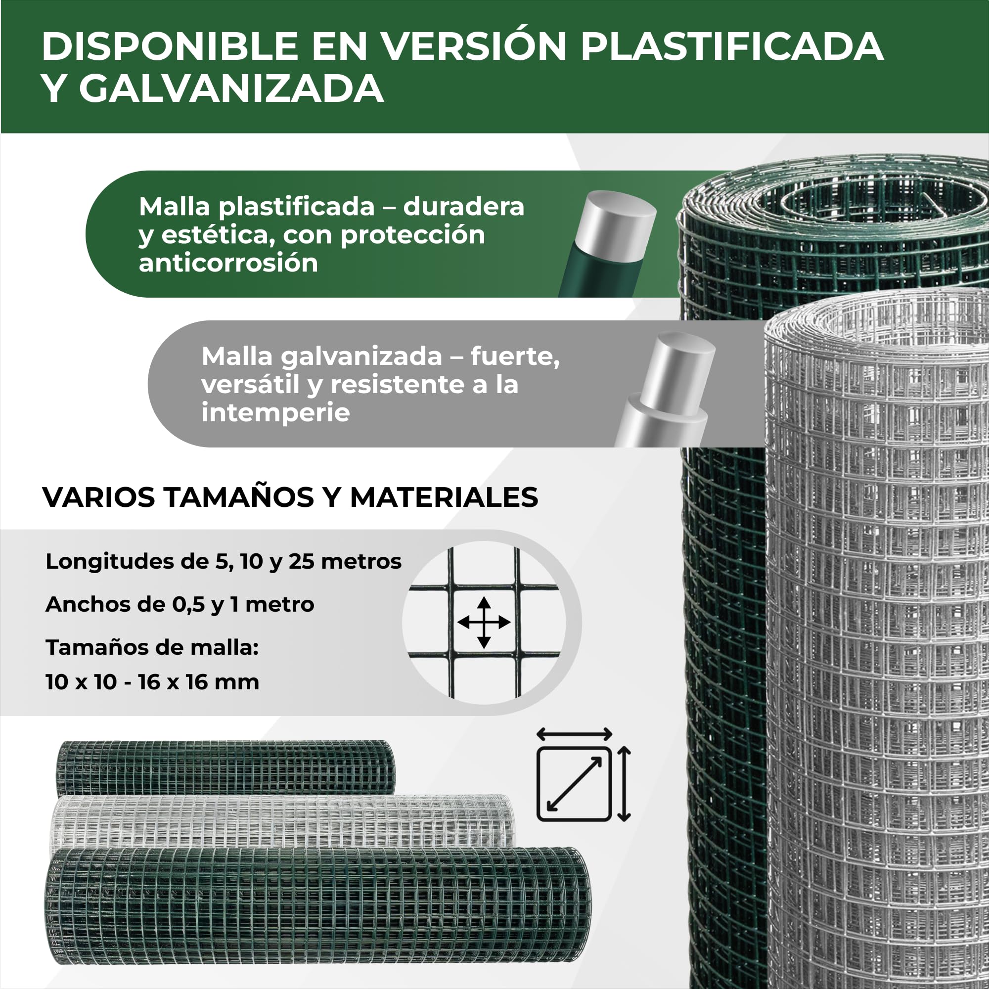 STREND PRO Malla Metálica | Soldada - Galvanizada | 1 m x 10 m | 0,8 mm, 12,7 x 12,7 mm | Malla Anti Topillos, Malla Conejos, Malla Liebres, Malla Pajareras | Malla Conejos, Gallinero