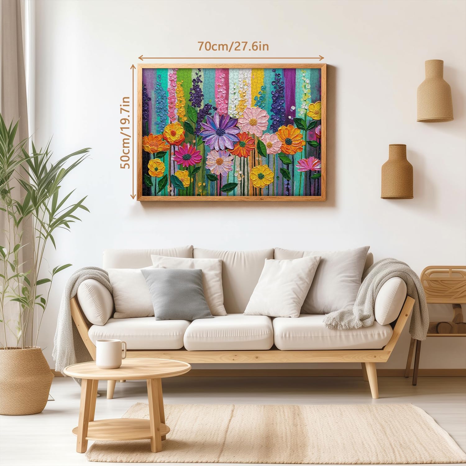Rainbow Floral Puzzles for Adults 1000 Pieces, Colorful Spring Wildflower Garden Flower Jigsaw Puzzle Oil Painting, Difficult Hard Art Plant Puzzle as Home Wall Decor