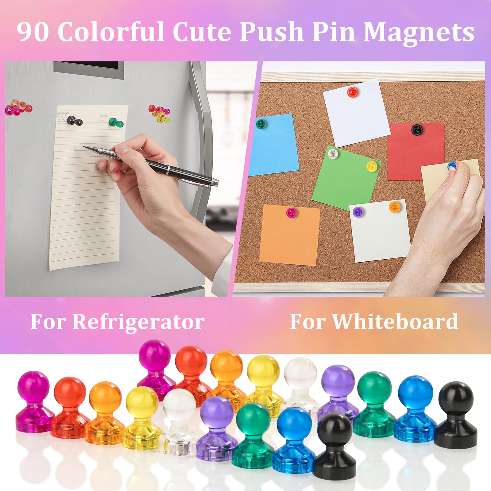 90 PCS Colorful Strong Magnetic Push Pin Magnets, 9 Assorted Color Magnetic Push Pin Magnets for Office, Classroom, Kitchen Home and School, Map Magnets, Whiteboard Magnets - Image 7