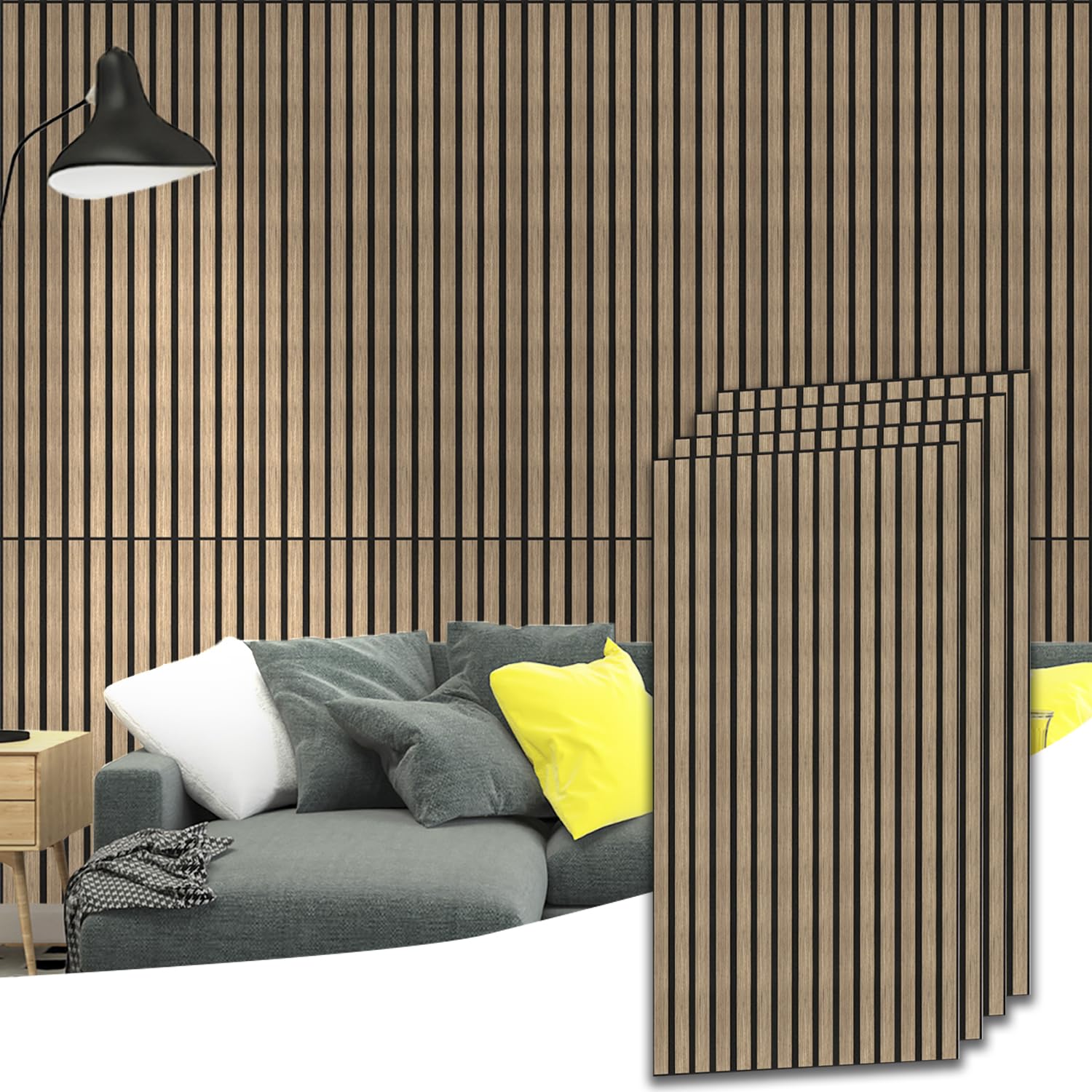 Photo 1 of TRAIN2 ART Acoustic Slat Wall Panels - 4 Pcs, Walnut