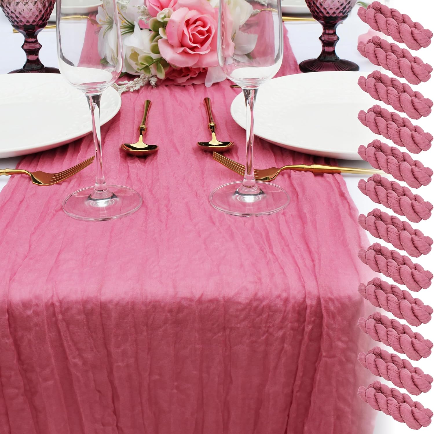 12 Pack 10Ft Dusty Rose Cheesecloth Table Runner 35x120 Inch Gauze Table Runner