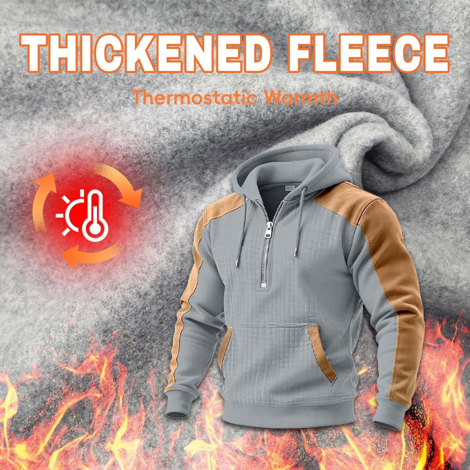 DEEX Men's Heavy Pullover Hoodie Casual Long Sleeve Drawstring Waffle Quarter Zip Winter Hooded Sweatshirts with Pockets - Image 3