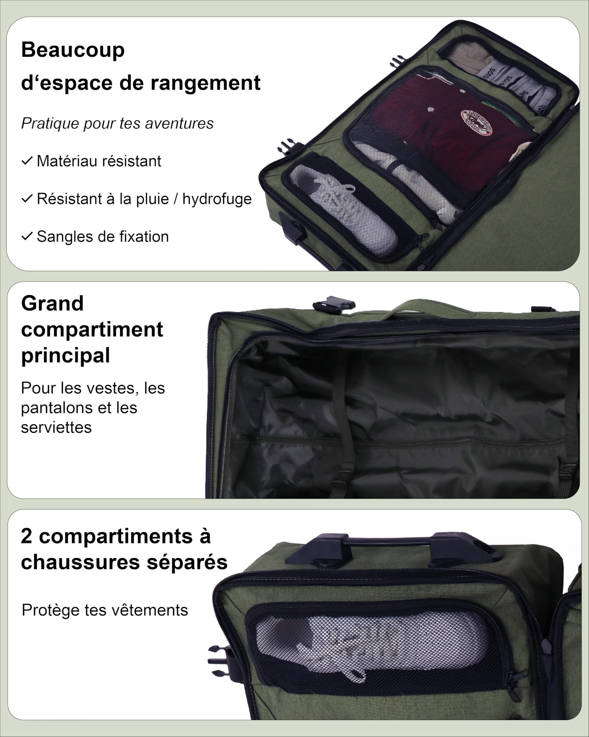 Sac de Voyage à roulettes Split Roller Kane XXL Valise Bagage Robuste avec 2 Roues 80 cm Duffle Sac de Sport Chariot et Sac à roulettes 140L