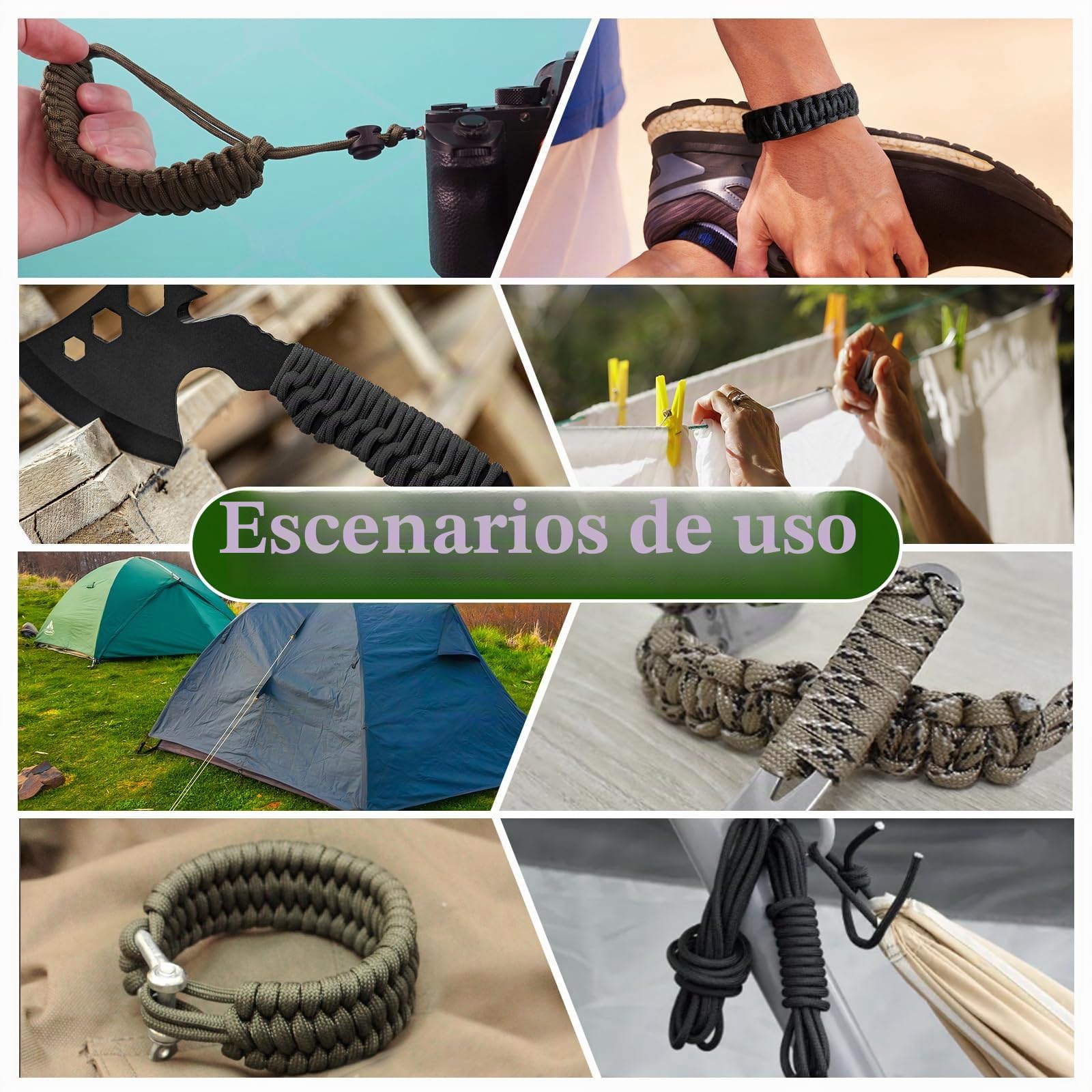 Paracord Pulsera Kit 15 Piezas 5 Rollos 33ft 10m 4mm Cuerda Nylon Hebillas Mosquetones Llaveros Manualidades Acampar