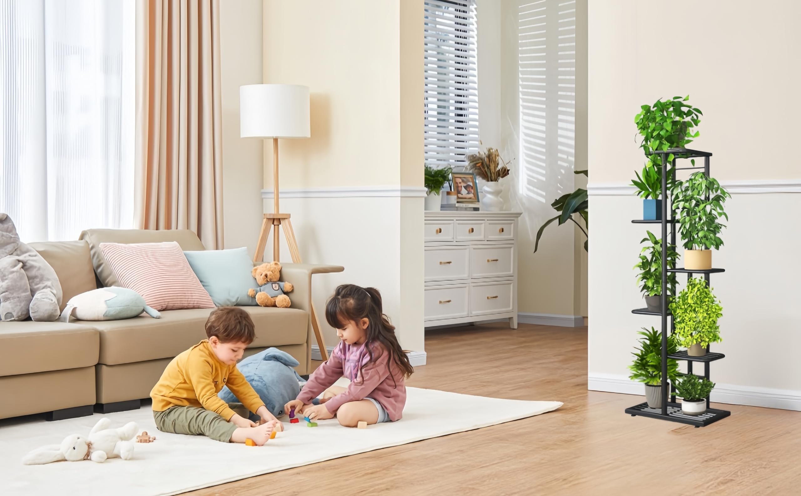 Estante de almacenamiento de metal gris profundo de 6 pisos para interiores y exteriores, capaz de acomodar 7 macetas, estante esquinero de 108 cm, adecuado para jardines, salas de estar