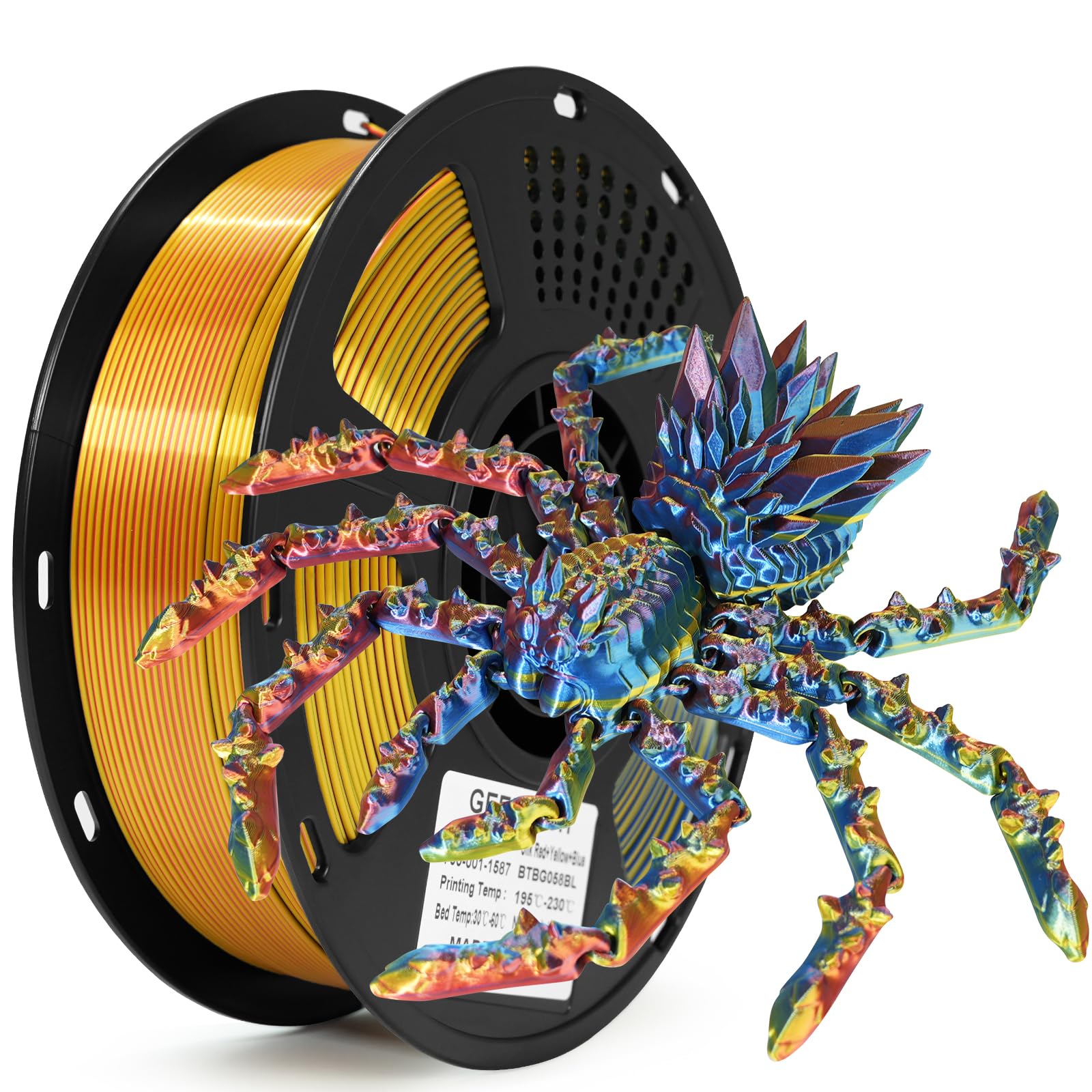 GEEETECH Tri-color Silk PLA Filament 1.8mm, 3D Printer Filament 1kg/Spool | Dimensional Accuracy ±0.3mm, 360° Sample Assorted Colors, Vacuum Packaging, Silk Filament for 3D Printers