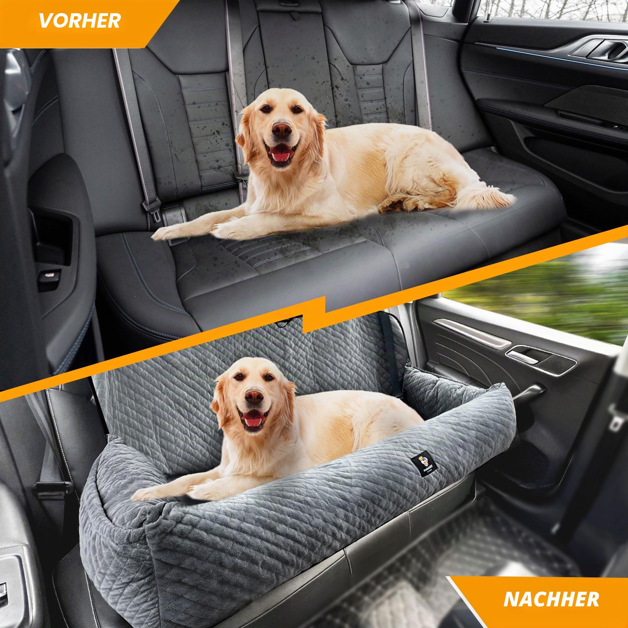 Gearking Hundeautositz für große Hunde unter 45.4 kg, Hunde-Autobett, Haustiererhöhung, Rücksitz, abnehmbar, waschbar, Reisesicherheit, nur für Auto-Rücksitz, Grau
