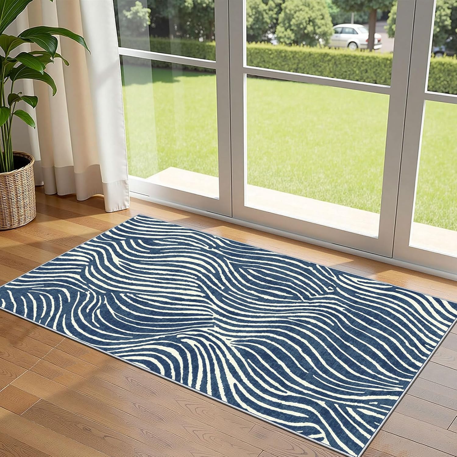 Abstract Blue and White Outdoor Rug
