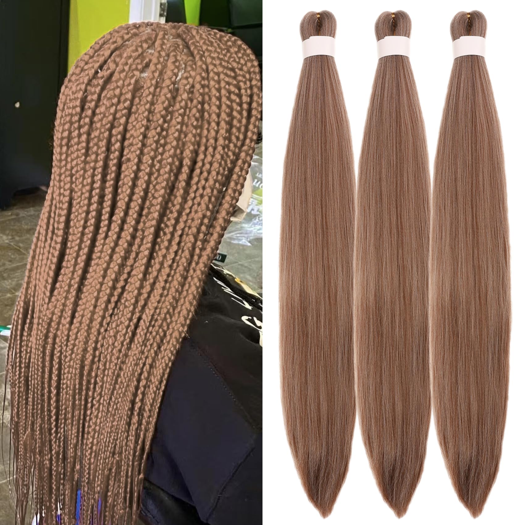 Gozill Braiding Hair Pre stretched Brown Hair for Braiding Prestretched Hypoallergenic Synthetic Twist Fulani Non Toxic Knotless Ez Braid