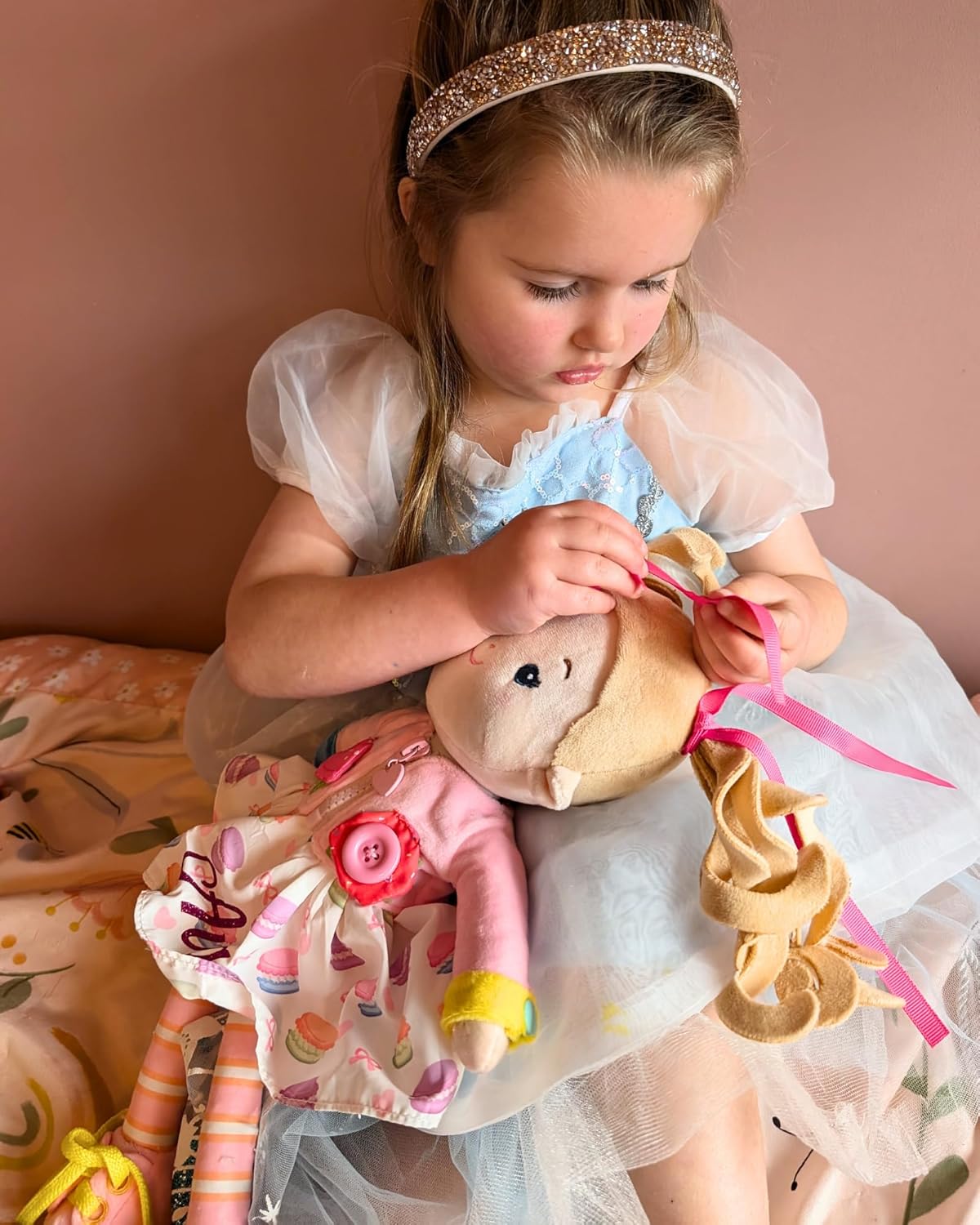 LeyaDoll Personalized Learning Sensory Soft Baby Doll, Montessori Toys for 2-Year-Old Girls Christmas, Birthday Gifts, Plush Doll with Zipper, Shoelace, Button - Busy Cupcake-Girl