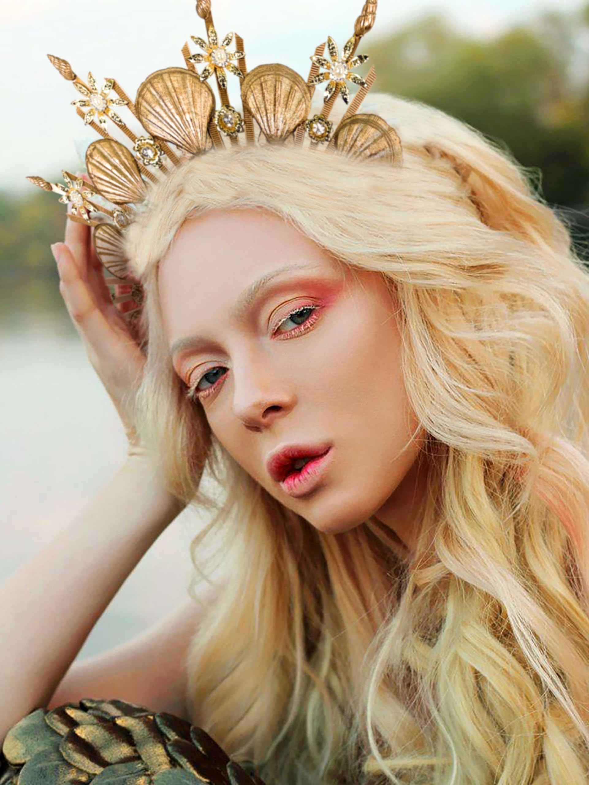 Amazon.com: JeVenis Luxury Gold Halo Crown Headpiece Mermaid  display picture 2