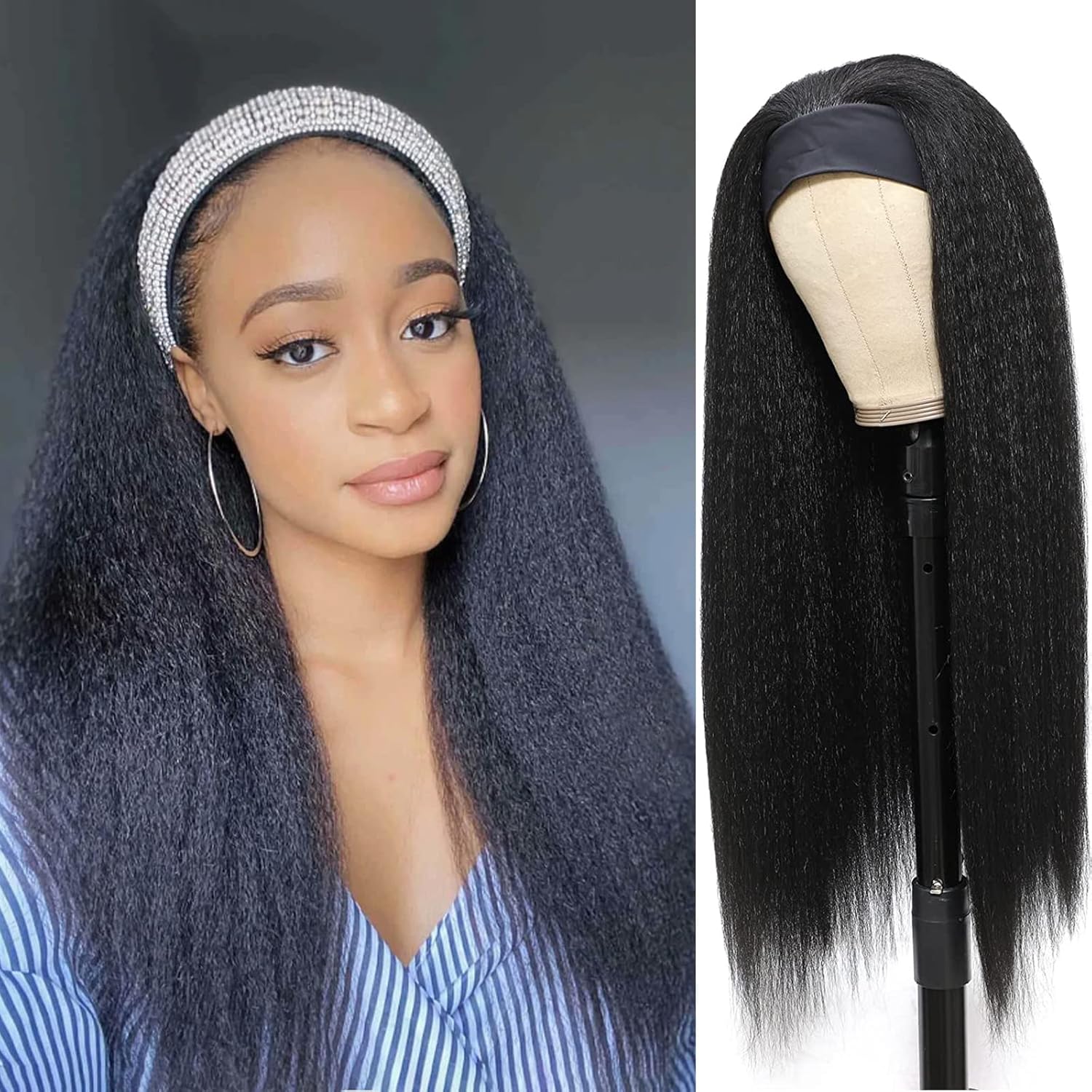 Kinky Straight Headband Wigs For Black Women 26 Inch Long