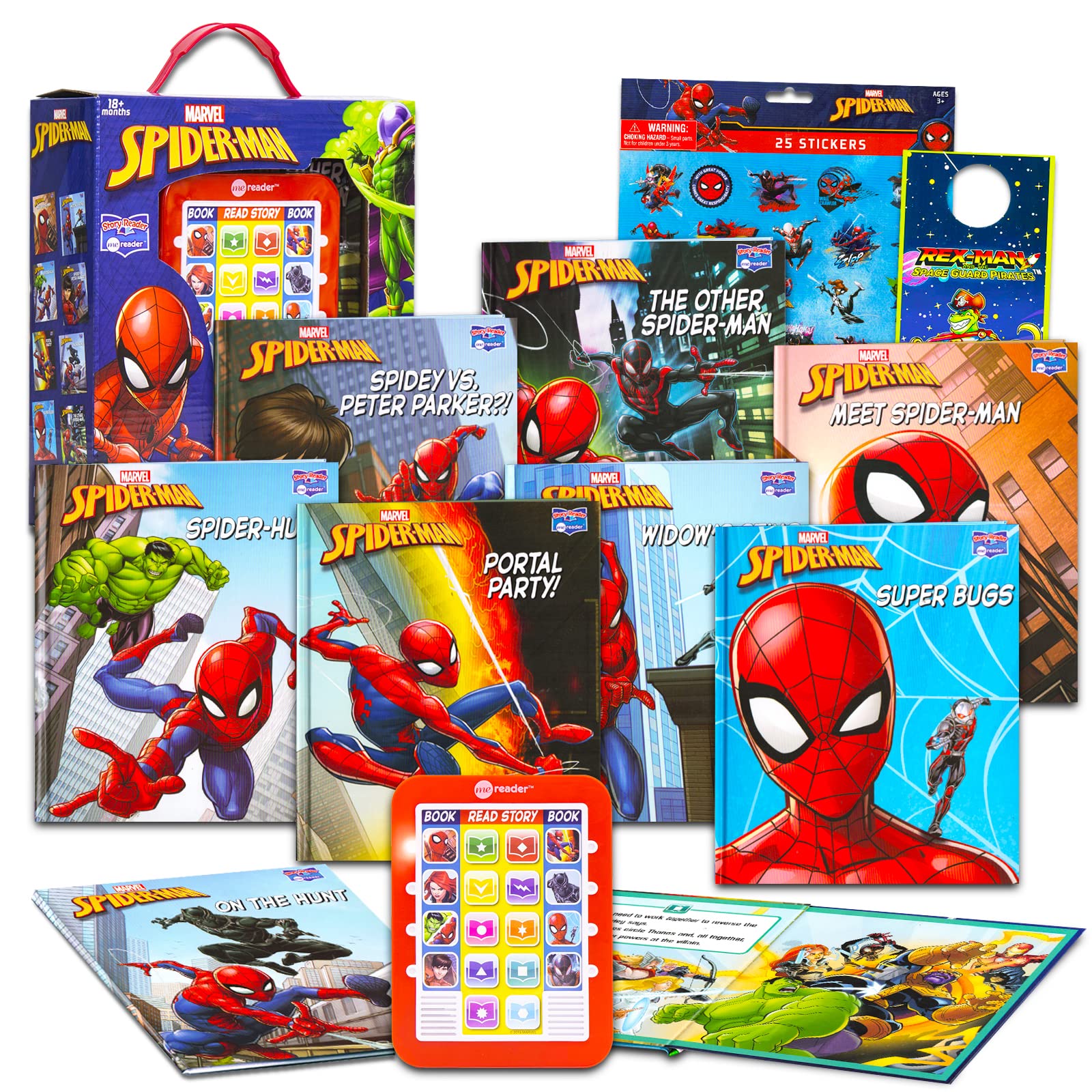 Marvel Spiderman Read Along Books for Kids - Bundle With 8 Read Aloud Books and Electronic Reader Featuring Avengers Plus Stickers | Reader Book Set