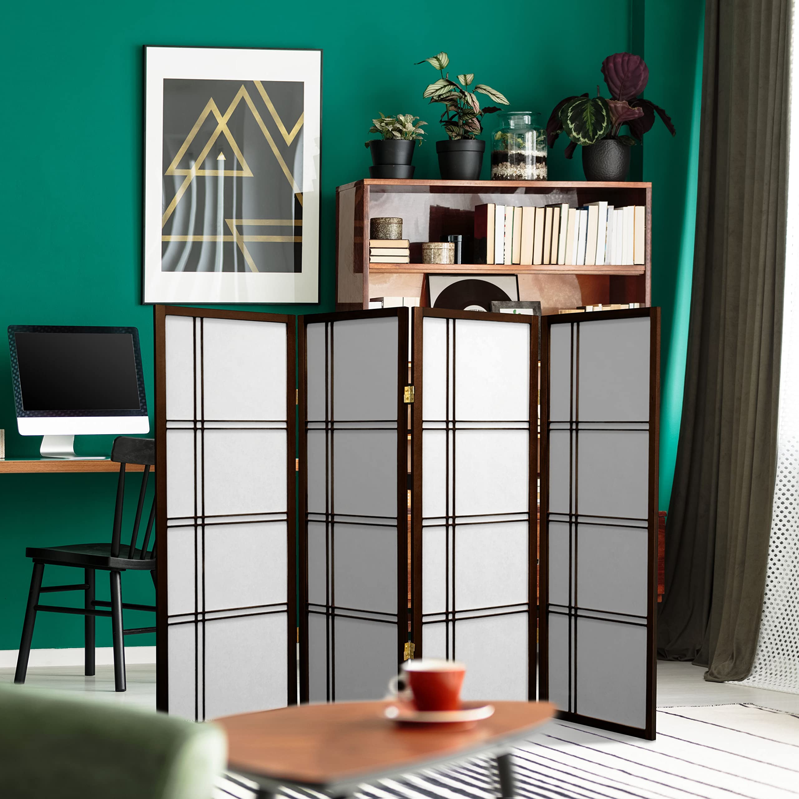 Photo 1 of 4 ft. Short Double Cross Shoji Screen - Walnut - 4 Panels 4 Panel Walnut