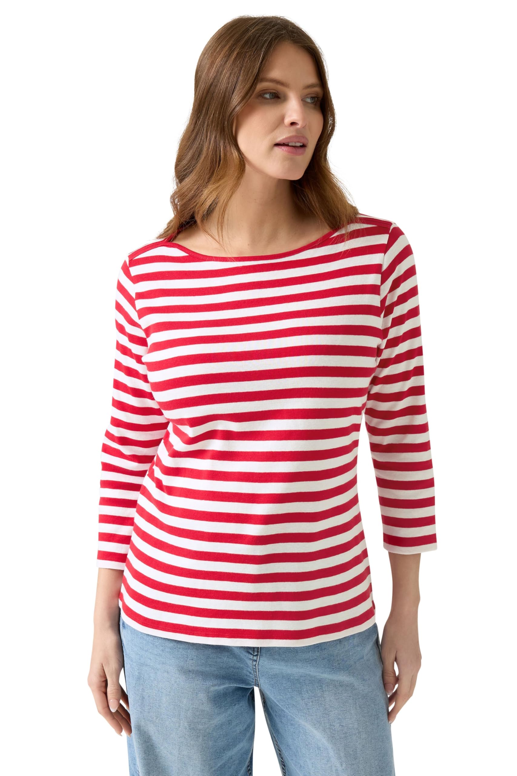 M&Co Women's Red Stripe Slash Neck Cotton Top In | Size: 20