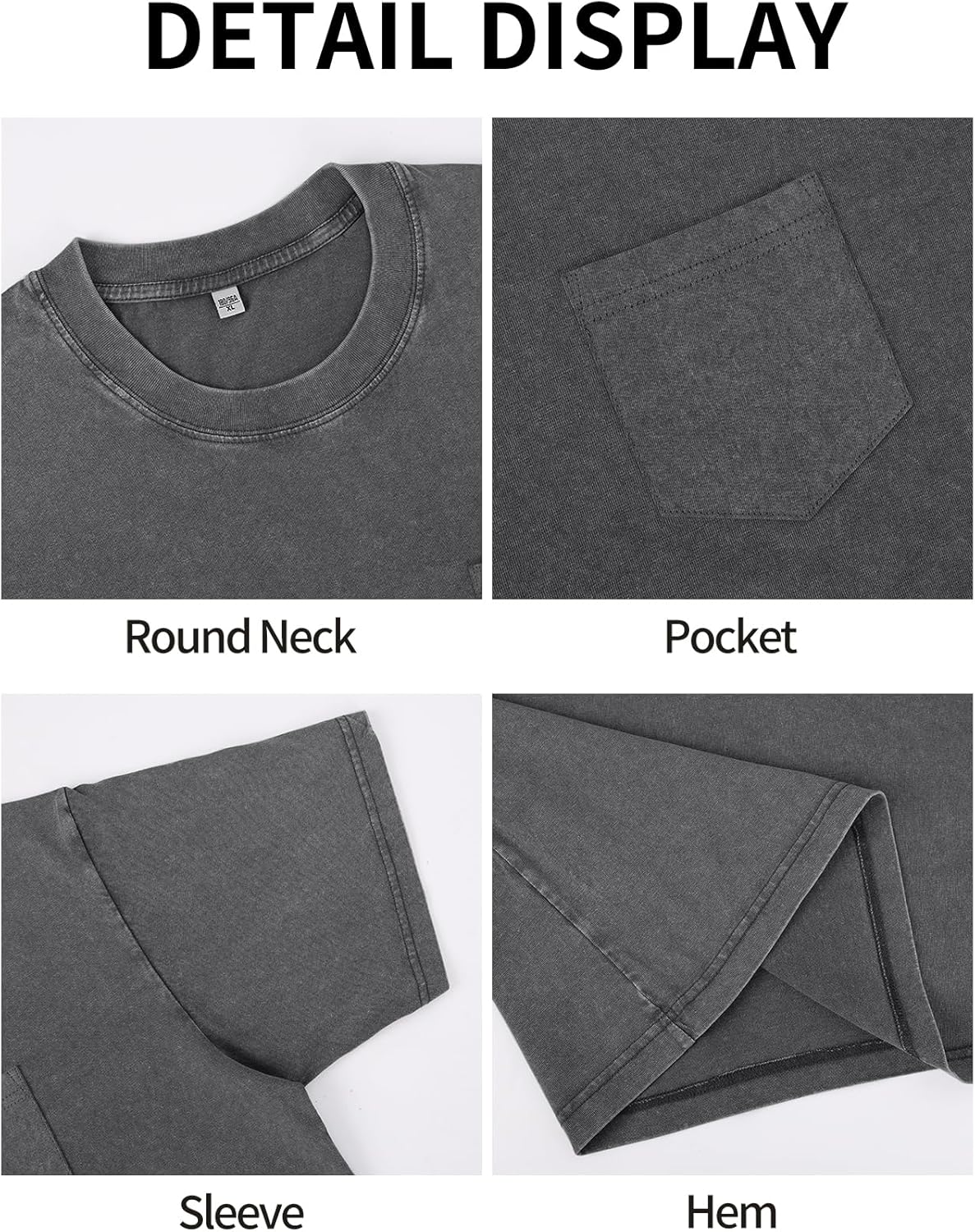 Arssm Men Oversized T-Shirts Pocket Short Sleeve Acid Washed Heavy Cotton Vintage Tops Loose Fit Casual Basic Unisex Tee - Image 6