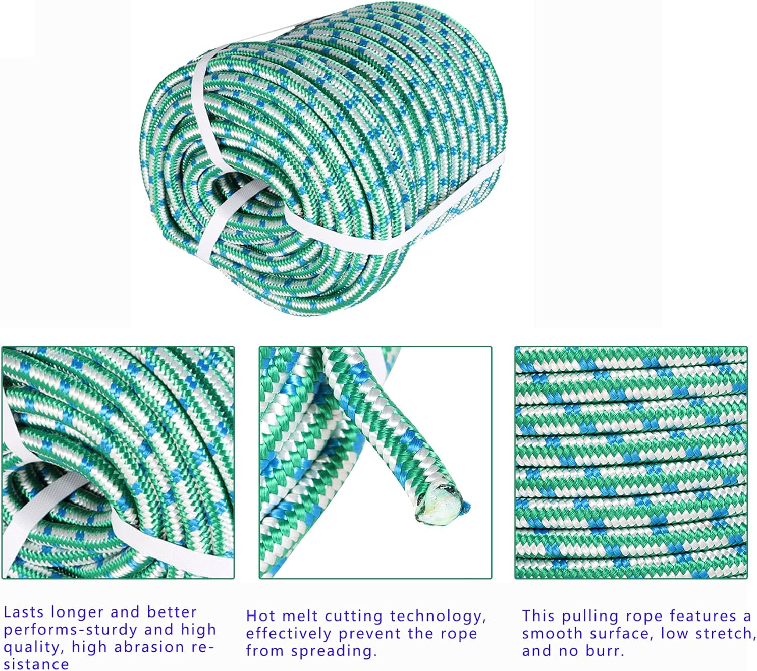 12 in Polyester Rope 150 FT Nylon Pulling Rope Arborist Rigging Rope Sailing Rope for Camping Swings Arborist Gardening Marine GreenWhiteBlue, 12in x 150ft, Does Not Apply