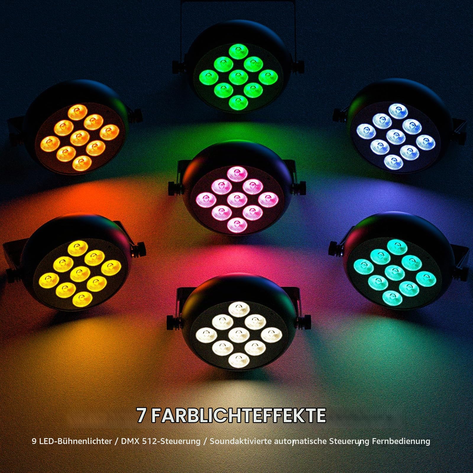 4PCS RGBW LED Par Scheinwerfer, 9 LED Par Strahler DMX 5/8CH mit Fernbedienung und 4 Steuermodi, Discolicht Bühnenlicht für DJ Disco Bar Party Hochzeit Weihnachten Haloween
