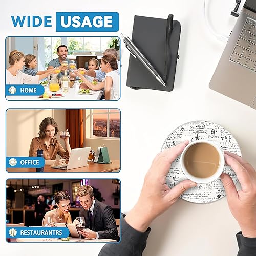 Miniatura 7 de Juego de 4 posavasos para bebidas, diseño vintage de página de libro antiguo, posavasos redondos de 4 pulgadas, posavasos de cerámica absorbente con