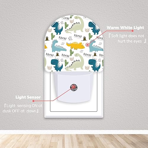 Miniatura 3 de AKKAVNIA Luz nocturna de dinosaurio infantil, lindas luces nocturnas de dinosaurio enchufables a la pared con sensor de atardecer a amanecer, luces