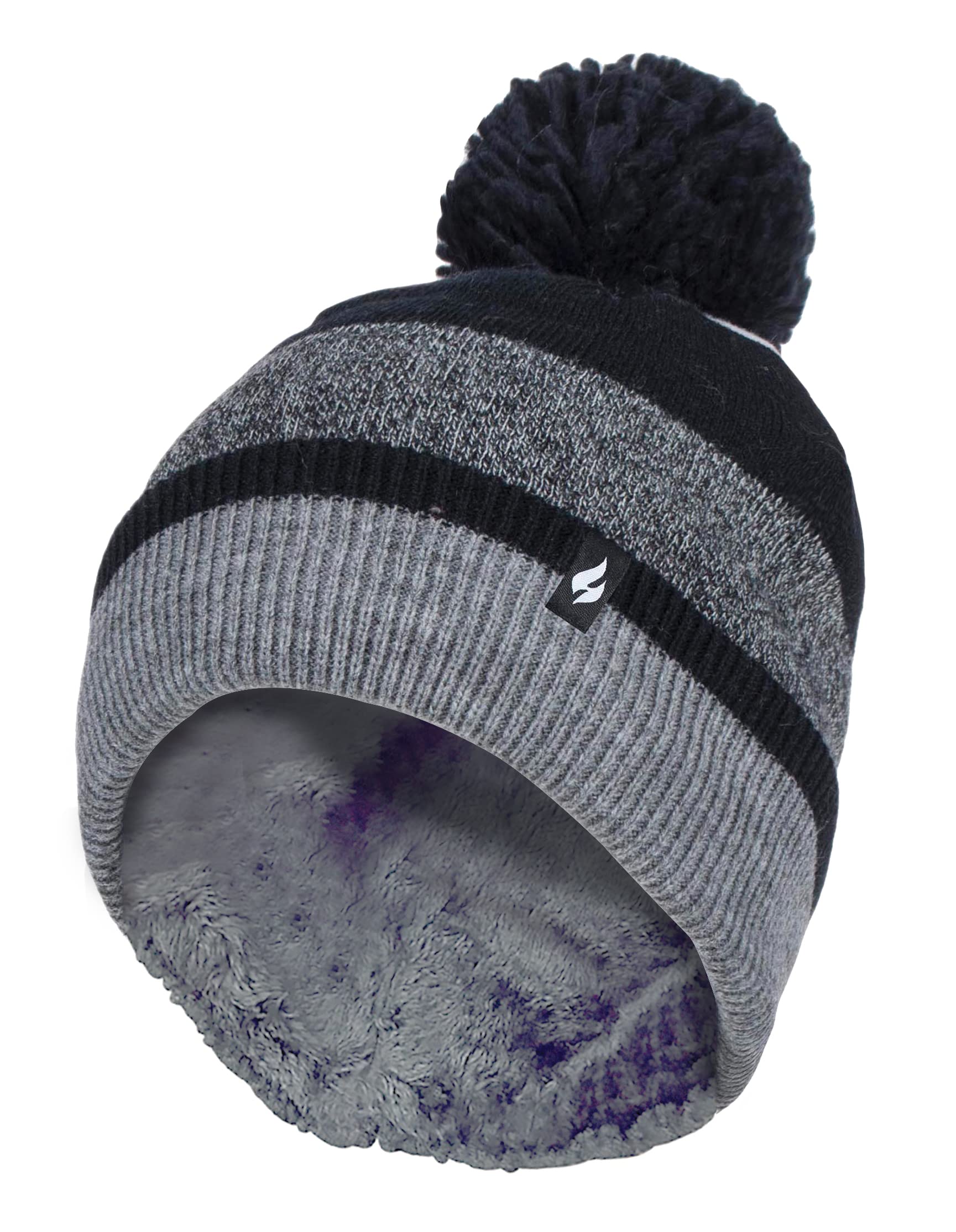 Womens Thermal Striped Winter Pom Hat -