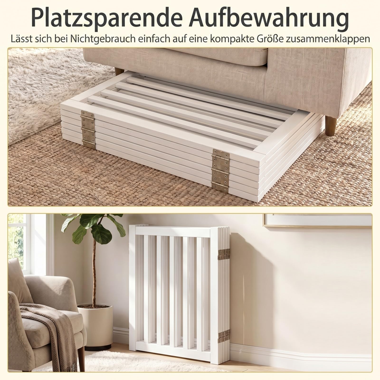 COSTWAY Absperrgitter Hunde 60cm Hoch, Schutzgitter Holz, Kindergitter klappbar, Treppengitter Hundeabsperrgitter flexibel Türschutzgitter (6 Paneelen, Weiß)